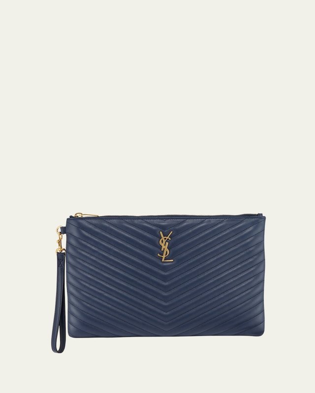 YSL Monogram Medium Pouch in Smooth Leather